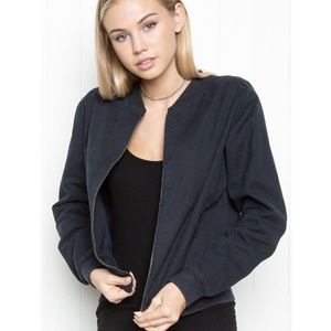 Brandy Melville Kasey Dark Navy Zip up Bomber Jacket Size OS Pockets